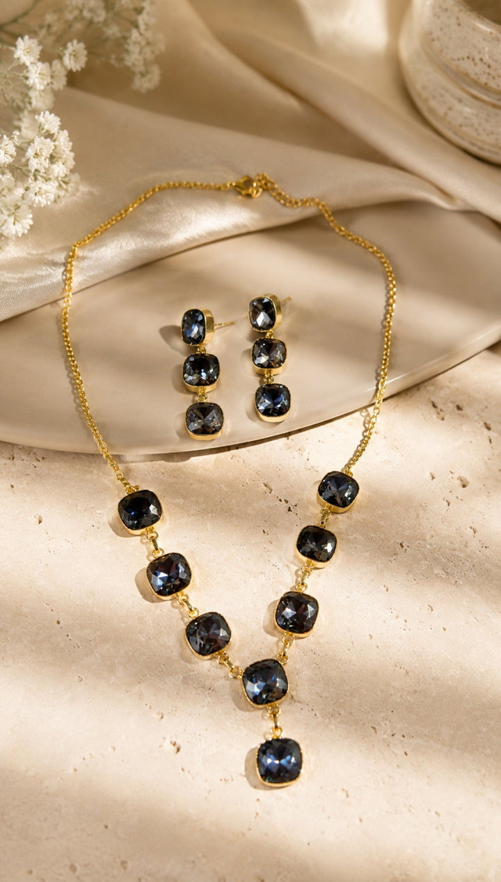 Black Crystal Statement Necklace Set