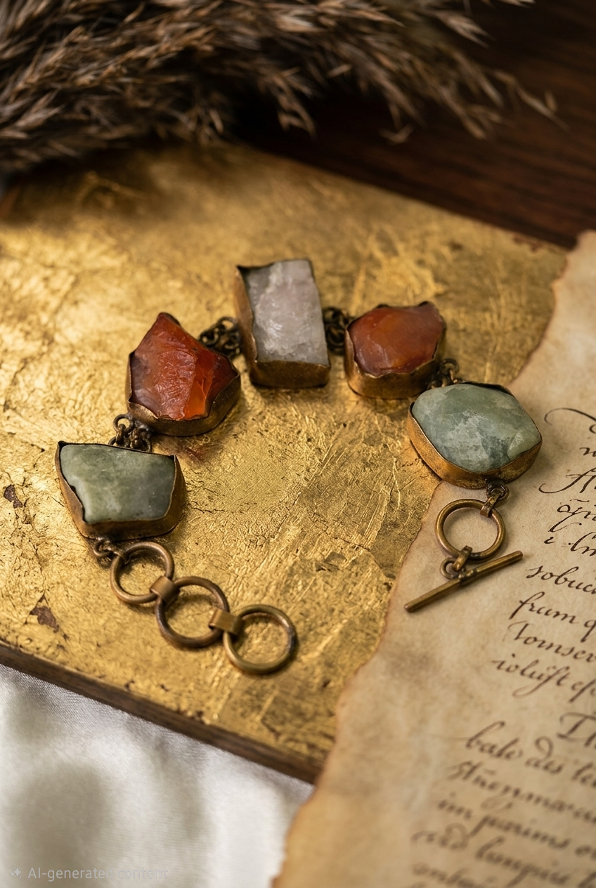 Raw Crystal Chunk Statement Bracelet – Antique Bronze Toggle Clasp