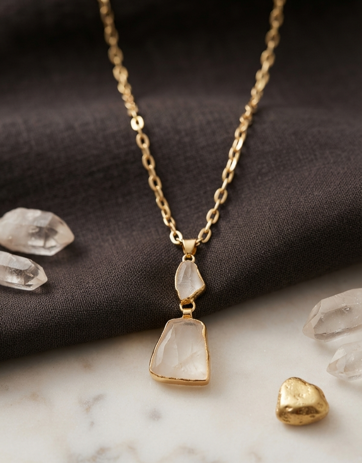 Boho/Minimalist: Raw Quartz & Gold Chain Pendant