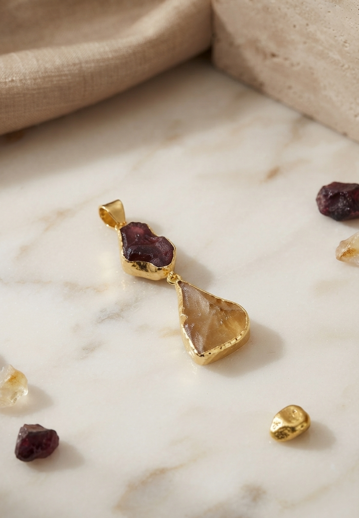 Raw Garnet & Citrine Gold Pendant only