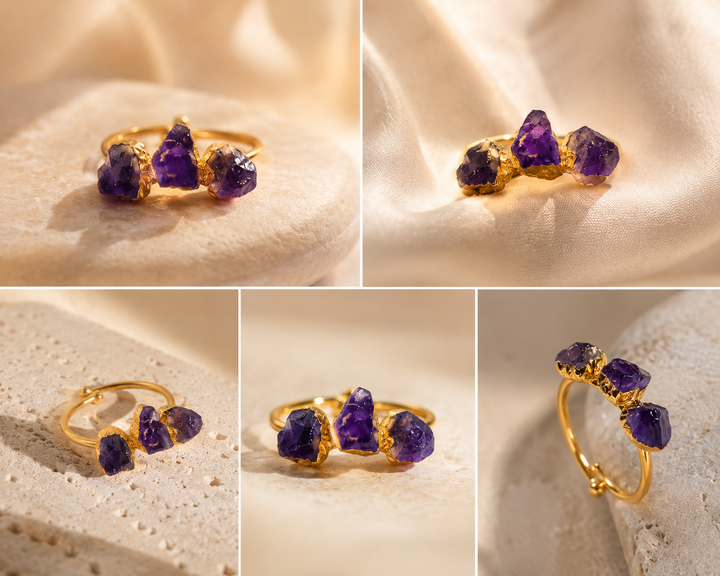 Amethyst Aura Adjustable Ring