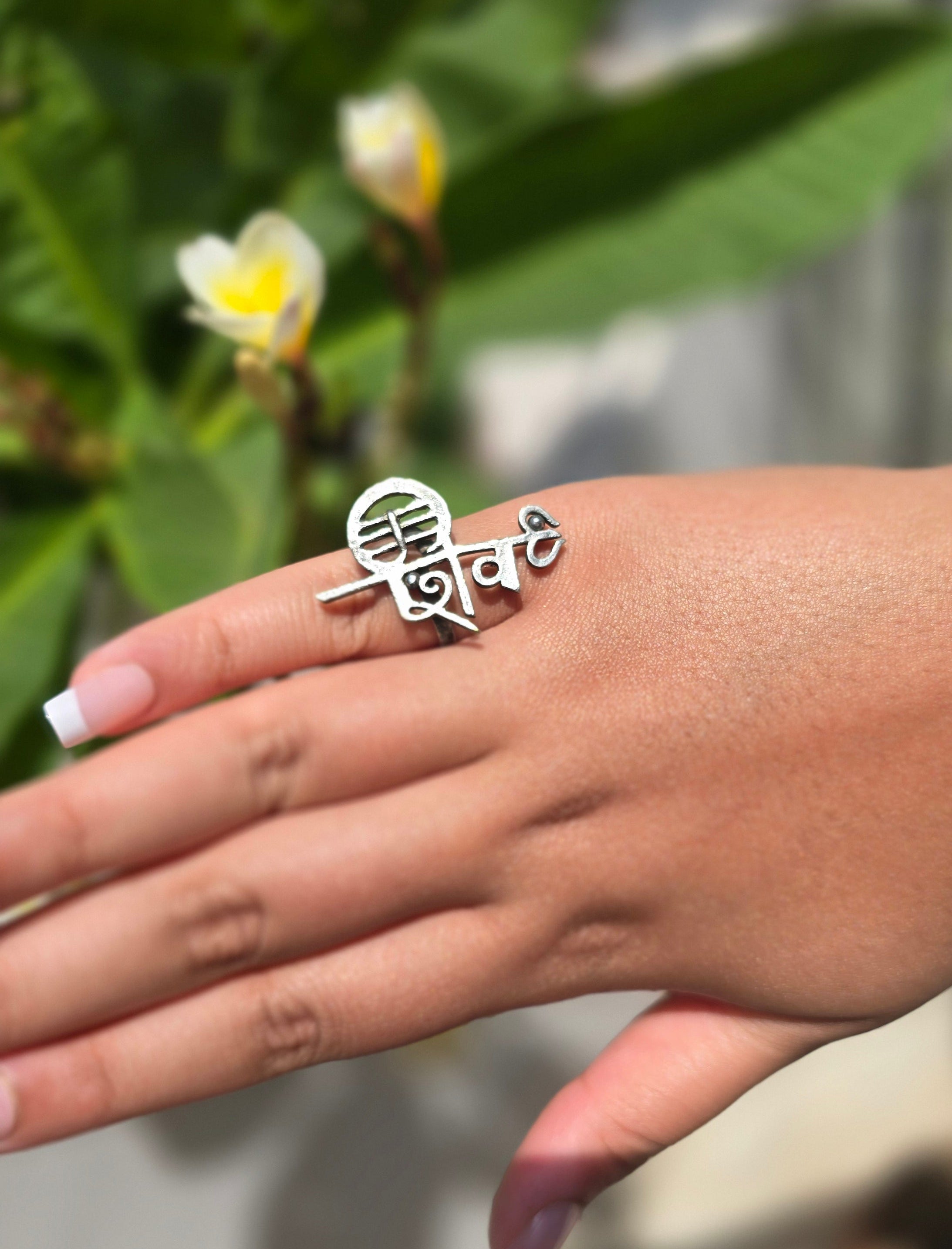 Shiv Naam Oxidised Silver Ring
