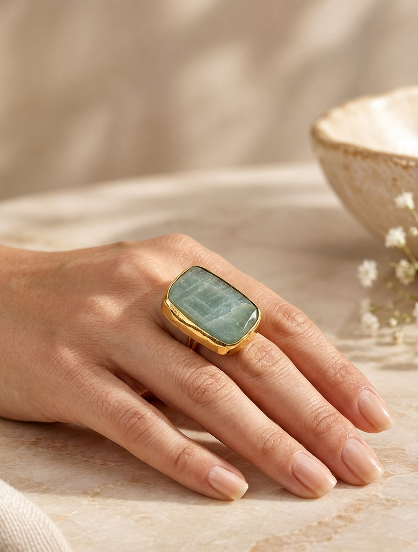 Raw Aquamarine in Gold Finish
