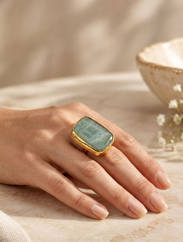 Raw Aquamarine in Gold Finish