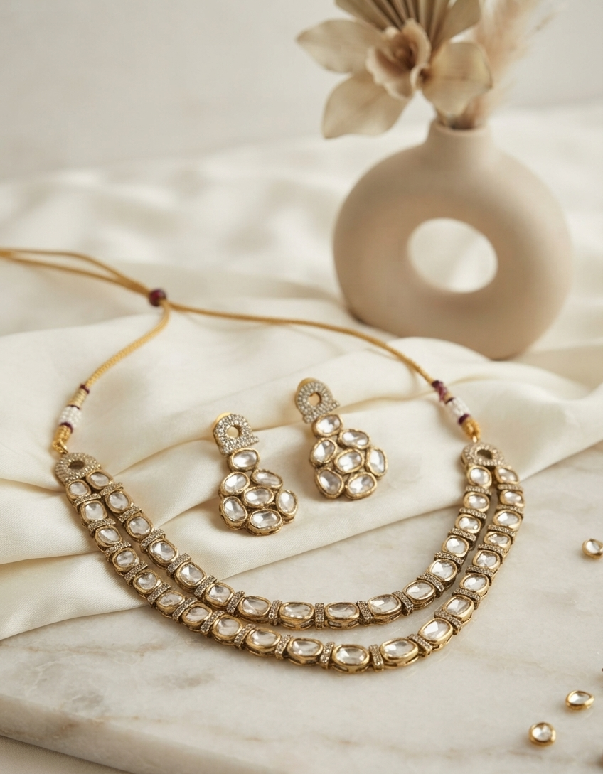 Royal Kundan Double-Line Necklace Set