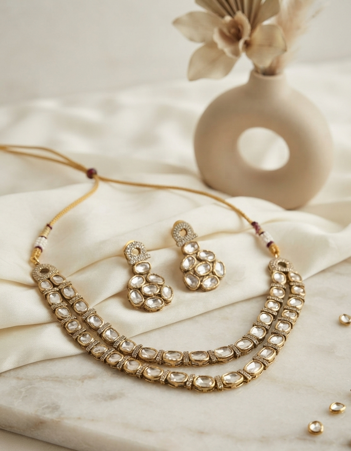 Royal Kundan Double-Line Necklace Set