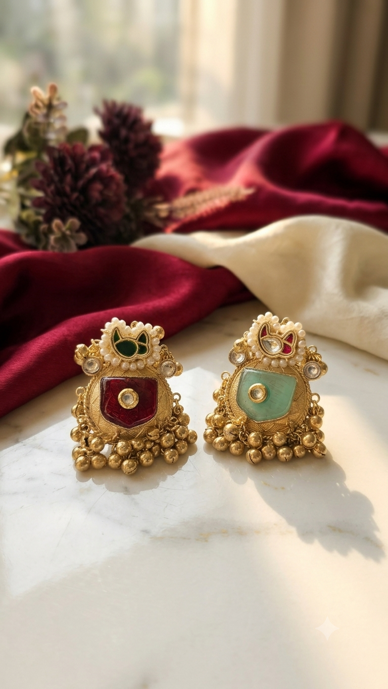 Festive Kashmiri Stone & Ghungroo Ring