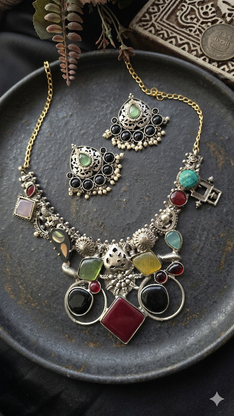 Banjara Artisan Multicolor Stone Oxidized Necklace