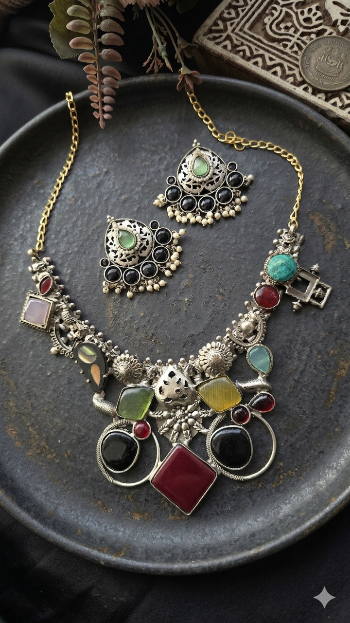 Banjara Artisan Multicolor Stone Oxidized Necklace