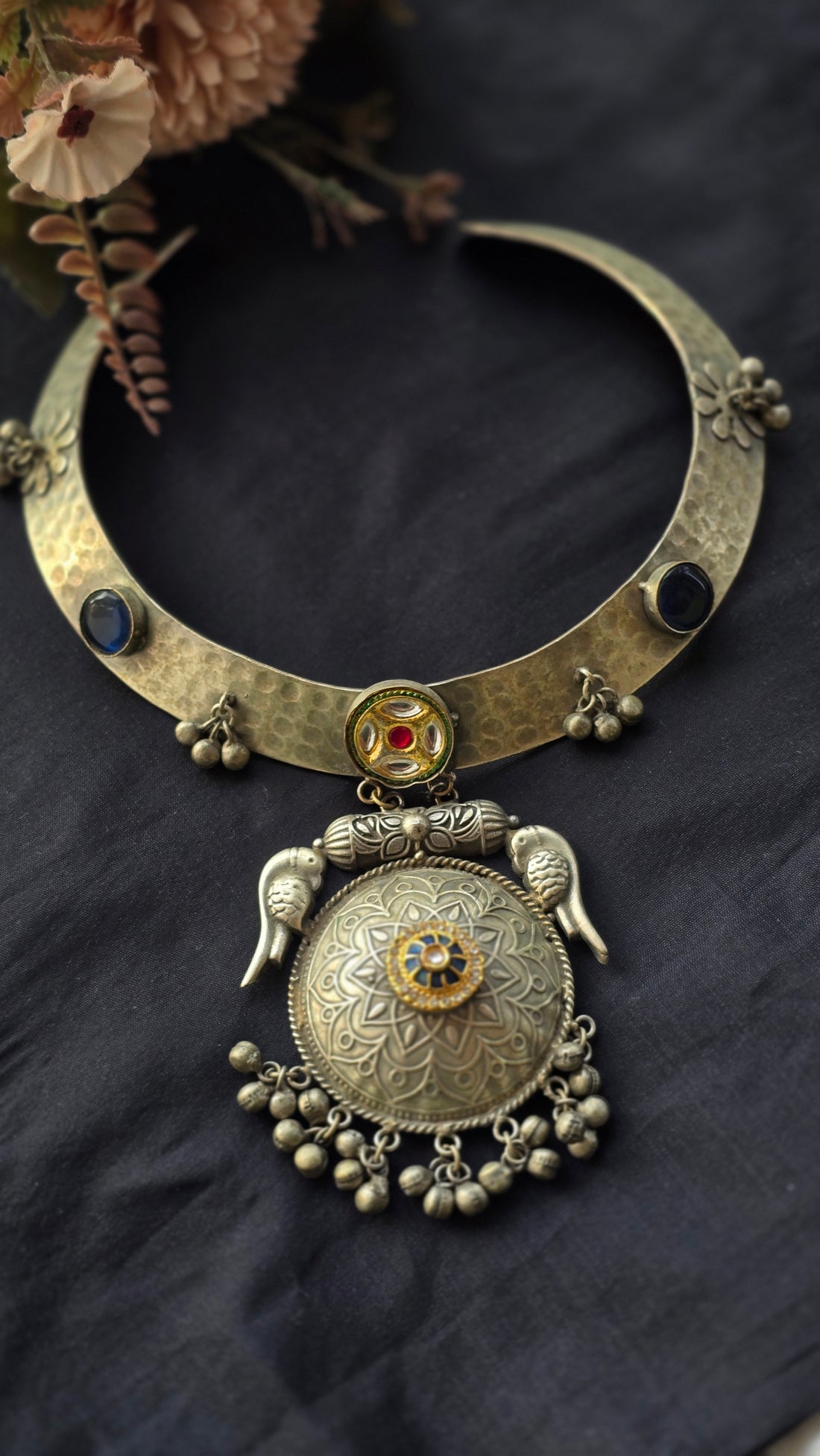 Aahana Oxidized Silver Hasli Necklace