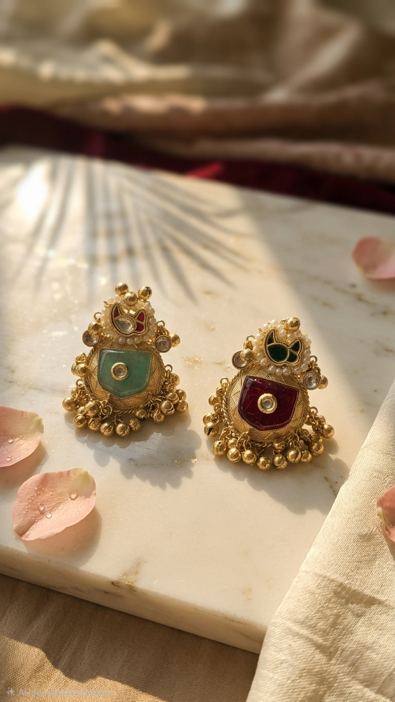 Festive Kashmiri Stone & Ghungroo Ring