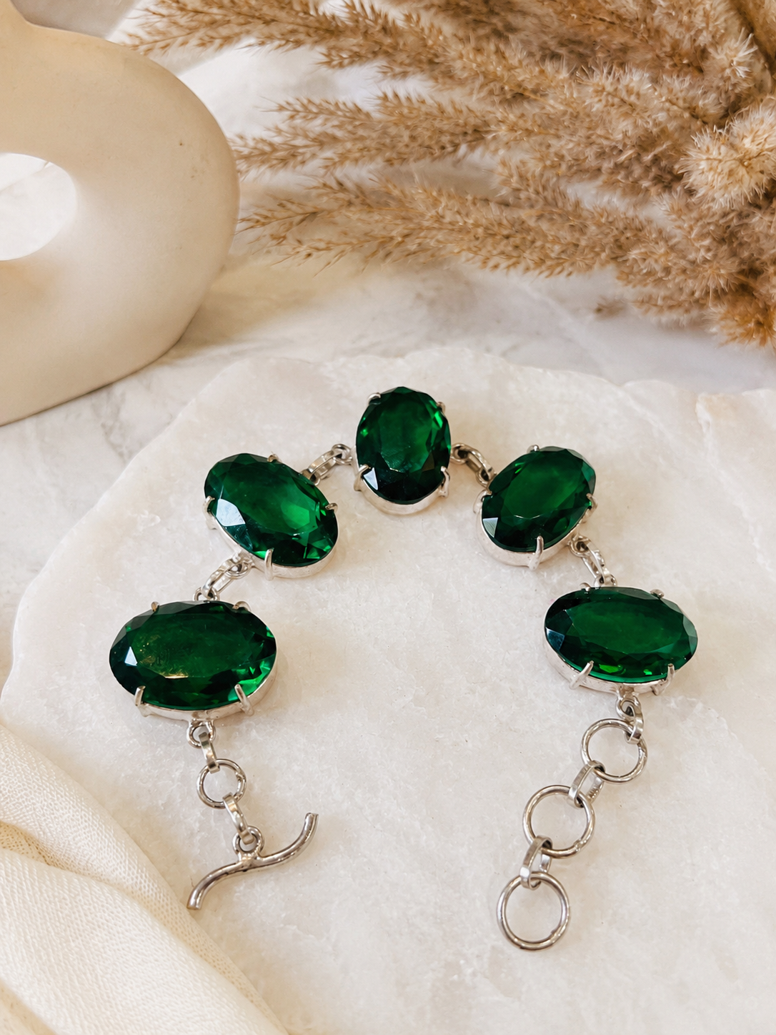 Emerald Green Crystal & Silver Statement