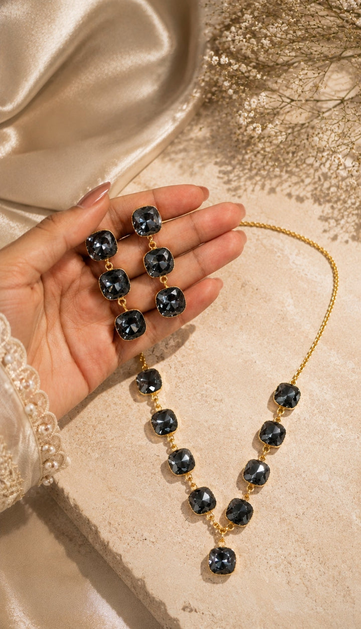 Black Crystal Statement Necklace Set