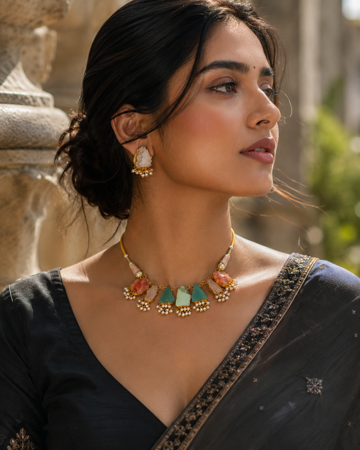 Boho-Luxe Multicolored Uncut Crystal Choker