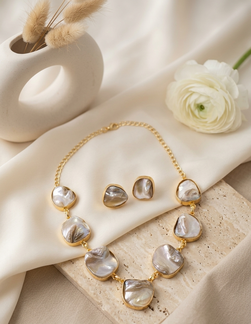 Baroque Shell Pearl Chain Necklace Set—a 3-in-1 piece designed to adapt to any look and occasion.