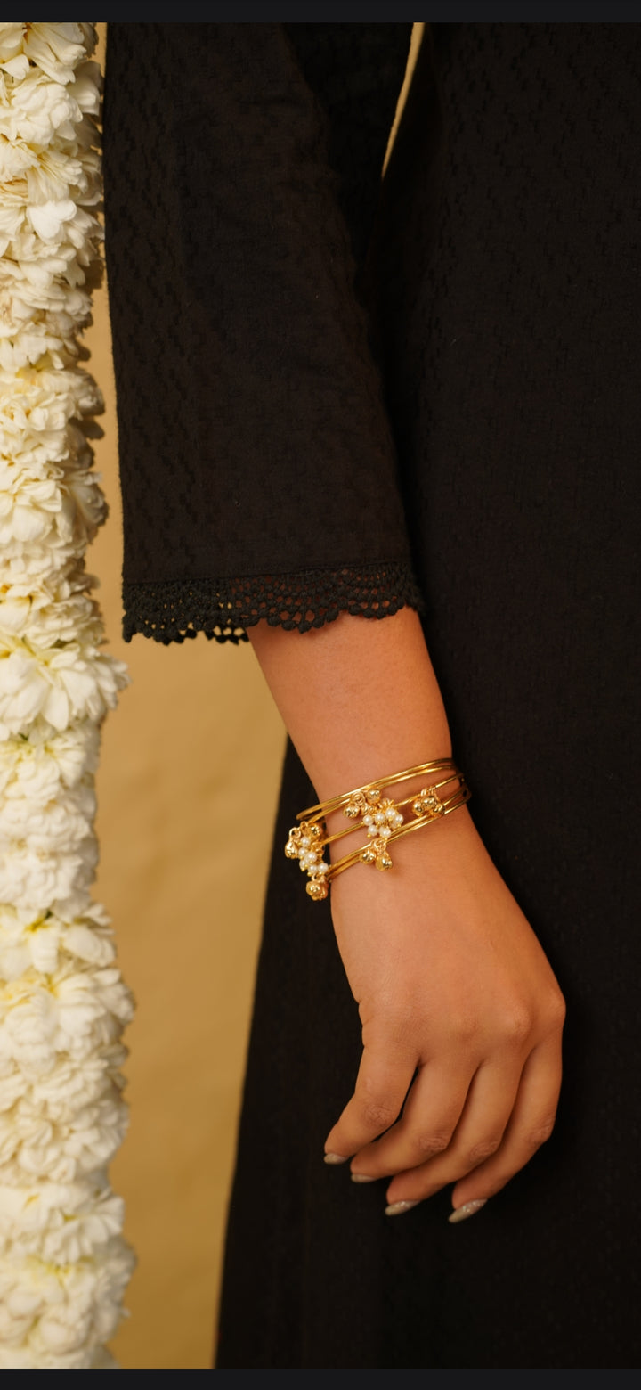 Golden Multi-Strand Pearl and Bead Cuff Bracelet