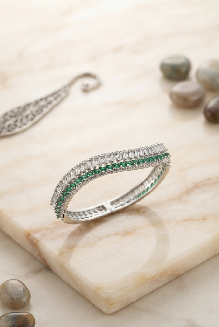 Exquisite Curved Stone & Pave Cuff