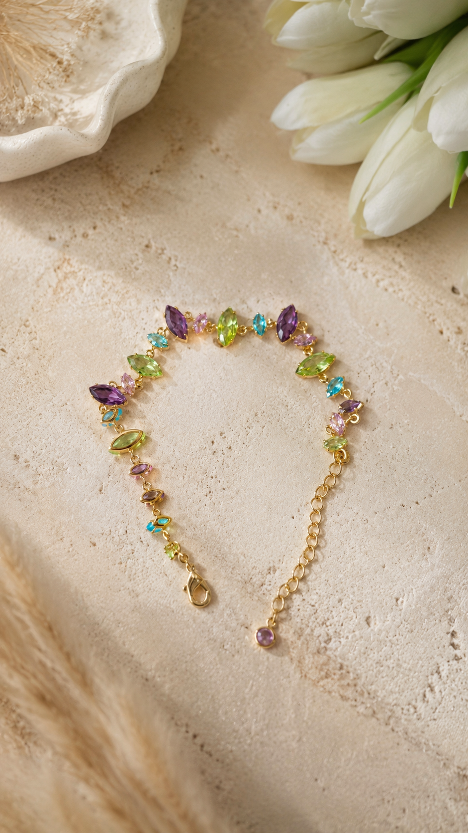 Gold-Tone Multi-Color Marquise Crystal Bracelet