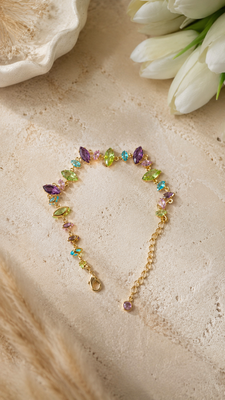 Gold-Tone Multi-Color Marquise Crystal Bracelet