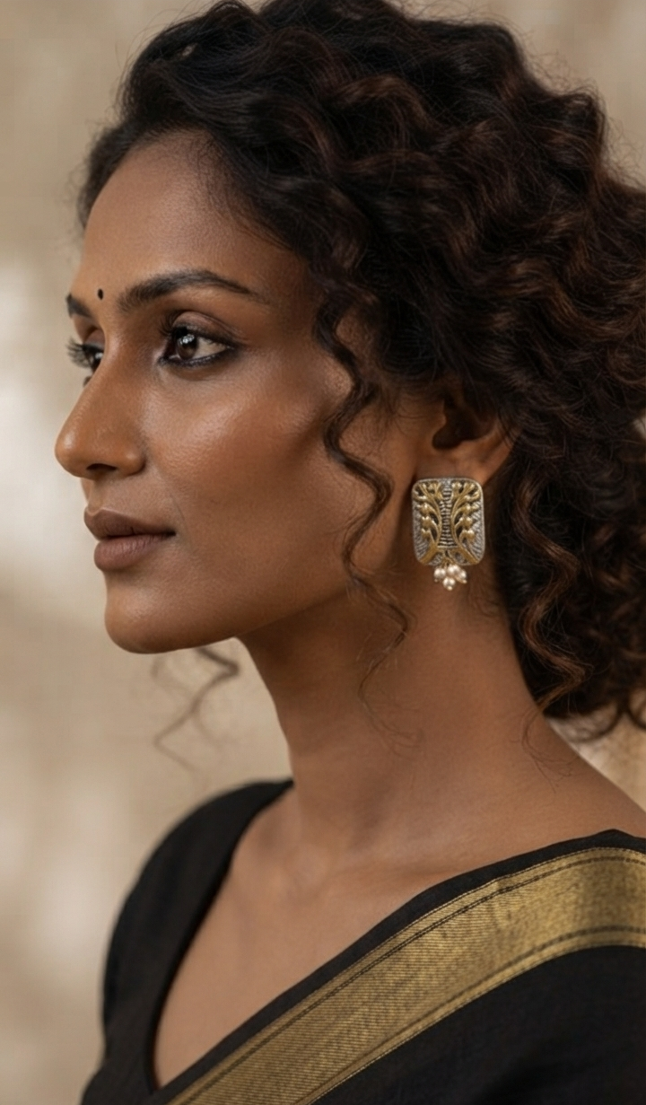 The Heritage Botanical Duo-Tone Stud (German Silver)
