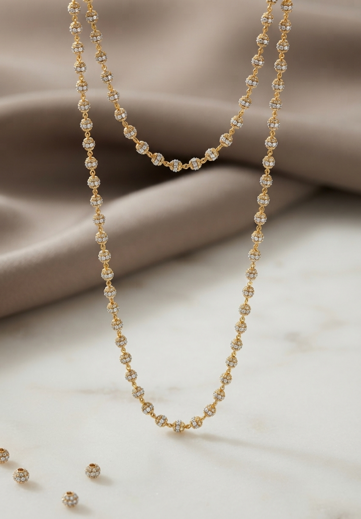Radiant AD-Studded Gold Long Chain