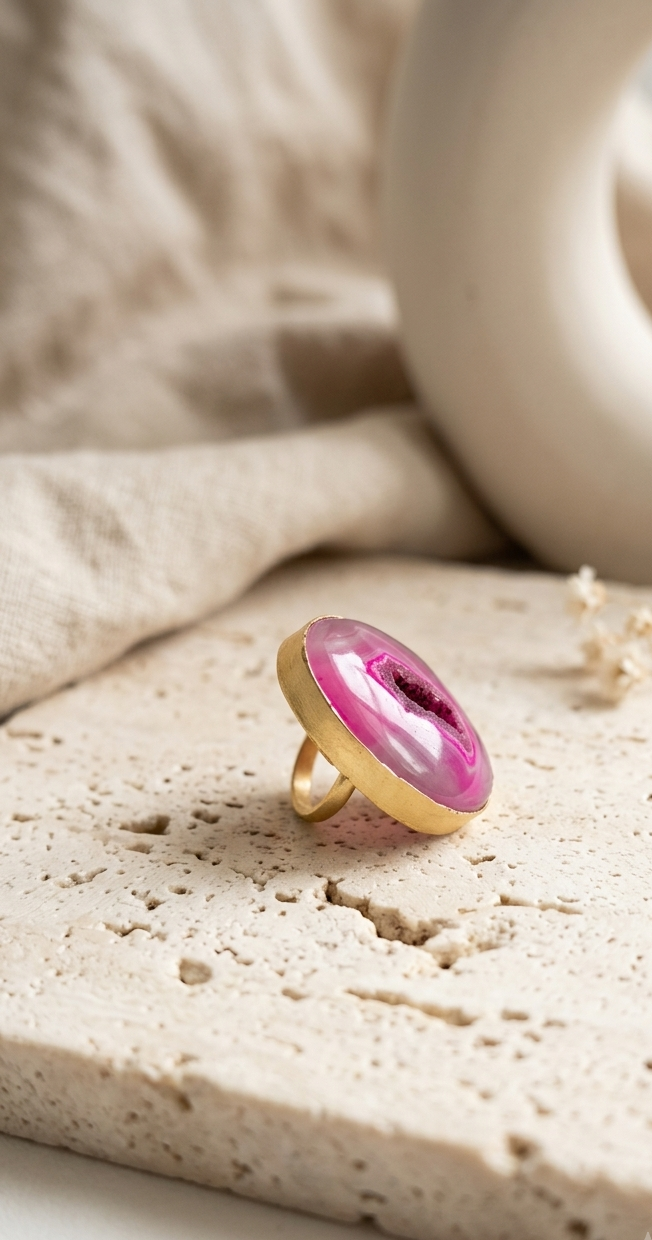 Pink Agate Stone Ring