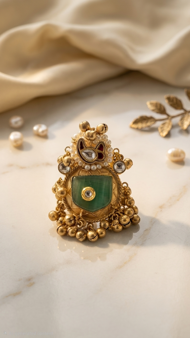 Festive Kashmiri Stone & Ghungroo Ring